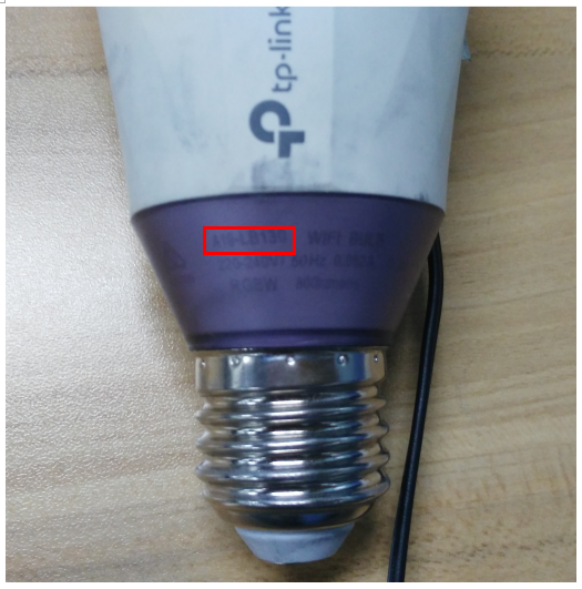 Smart bulb showing the model number printed on the base, highlighted in a red box.