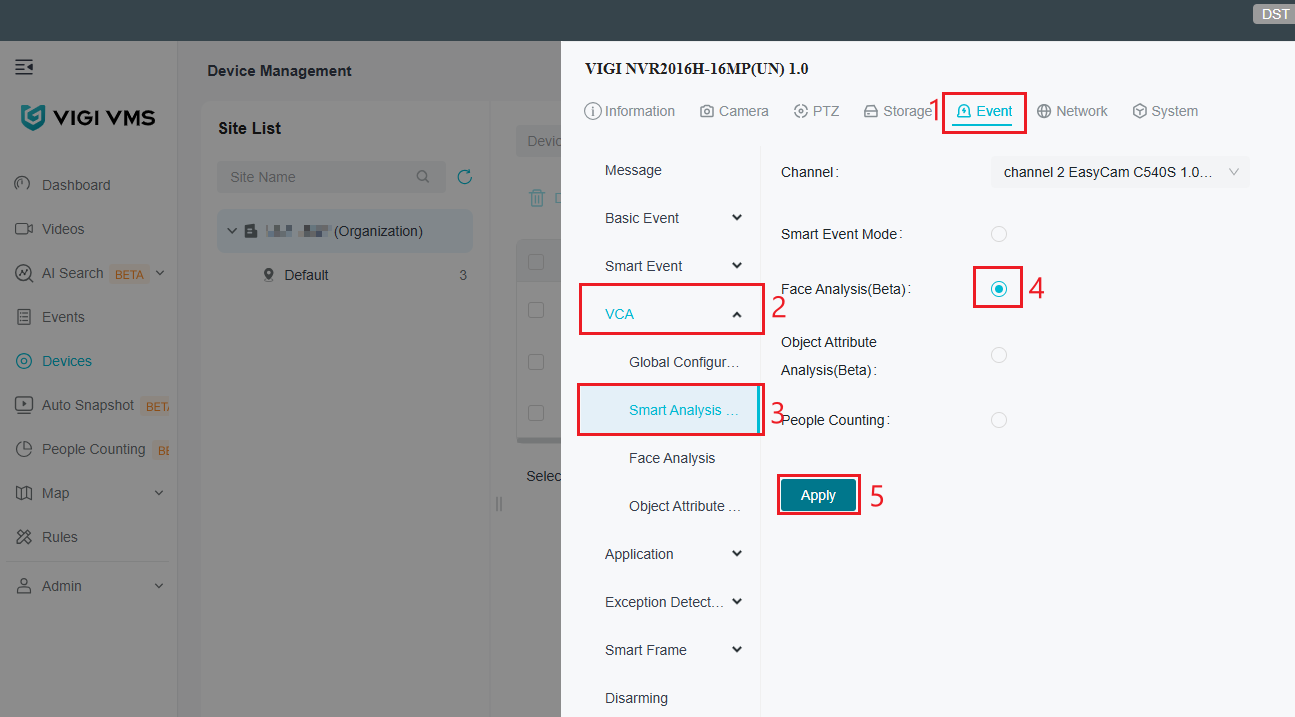 Enabling Face Analysis within the NVR.