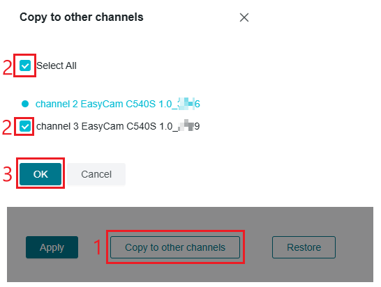 Configuring the option to copy settings to other cameras.