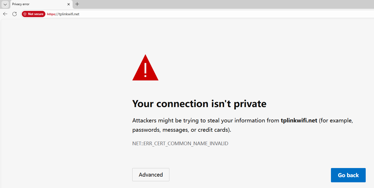 Insert the "Your connection isn't private" full-screen warning screenshot.