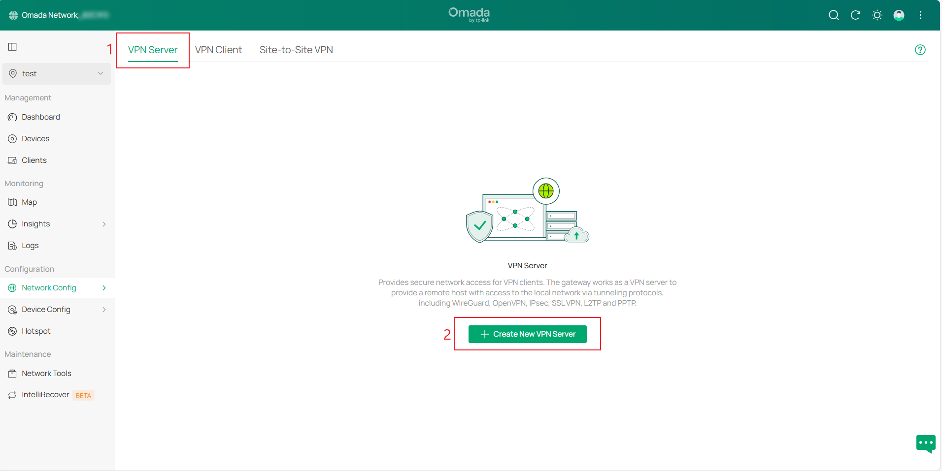 Display the location where the new VPN server is created.