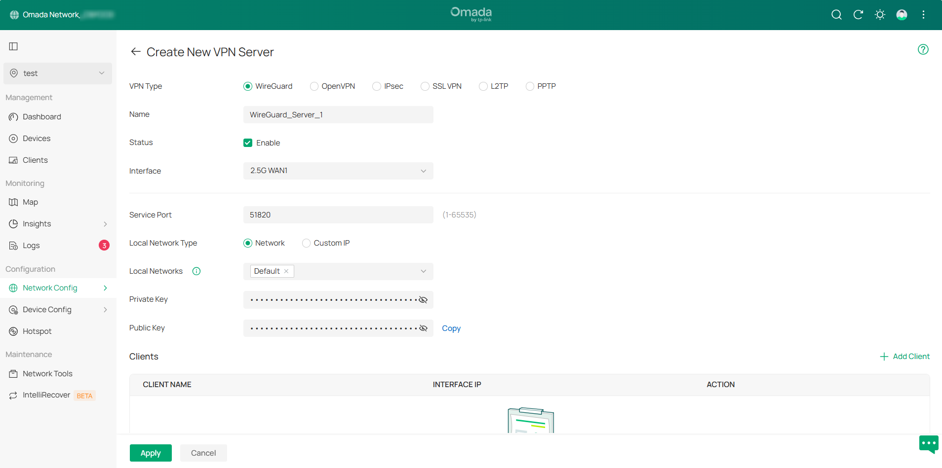 Display the page for creating a WireGuard VPN server.