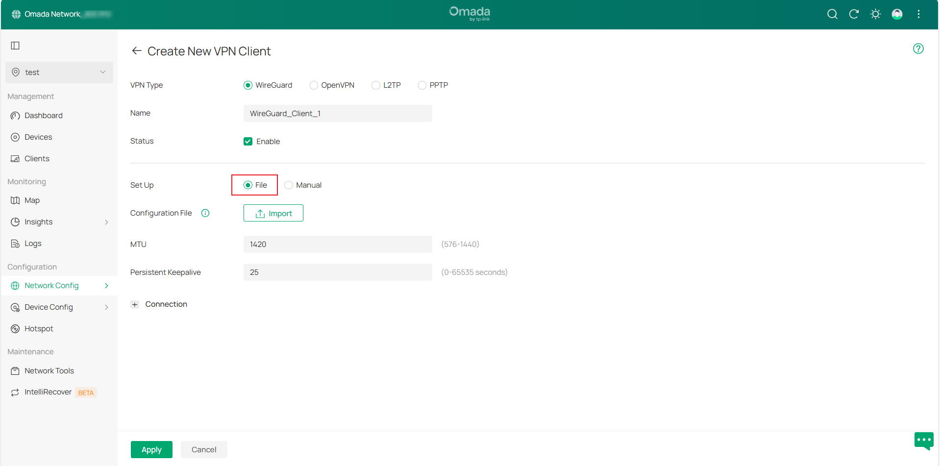 Show the page for uploading the configuration file.
