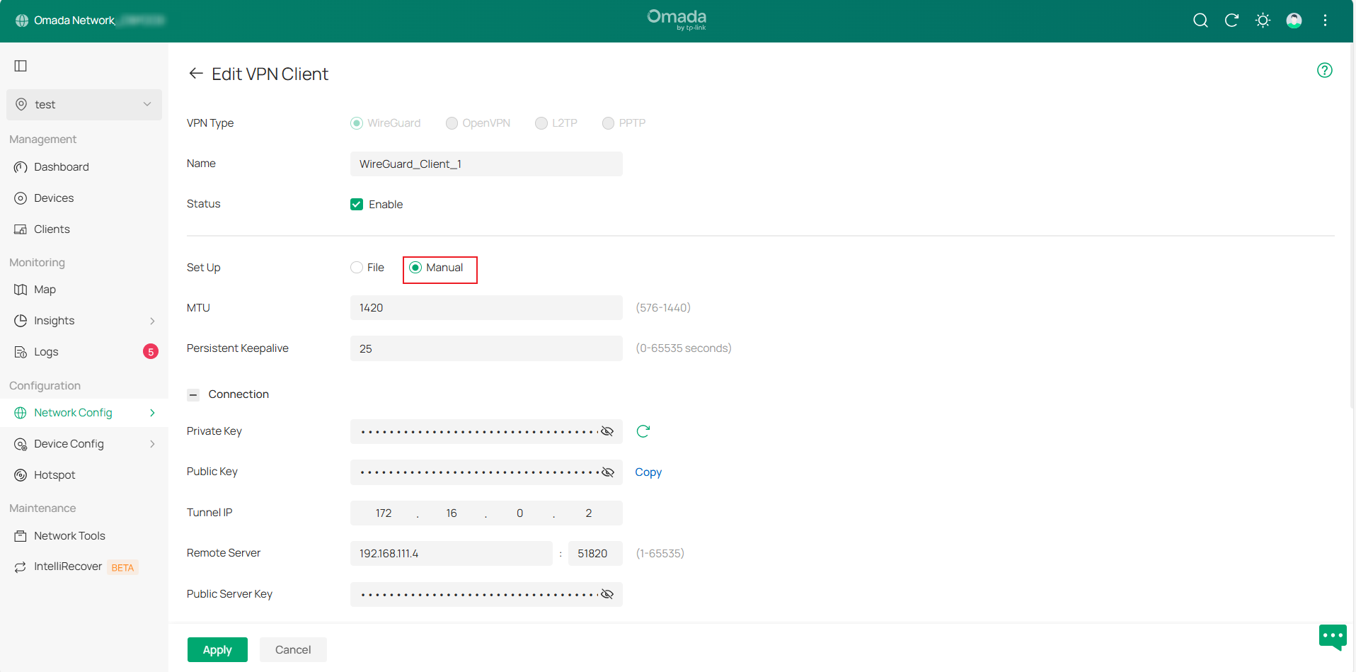 Display the manual configuration page.