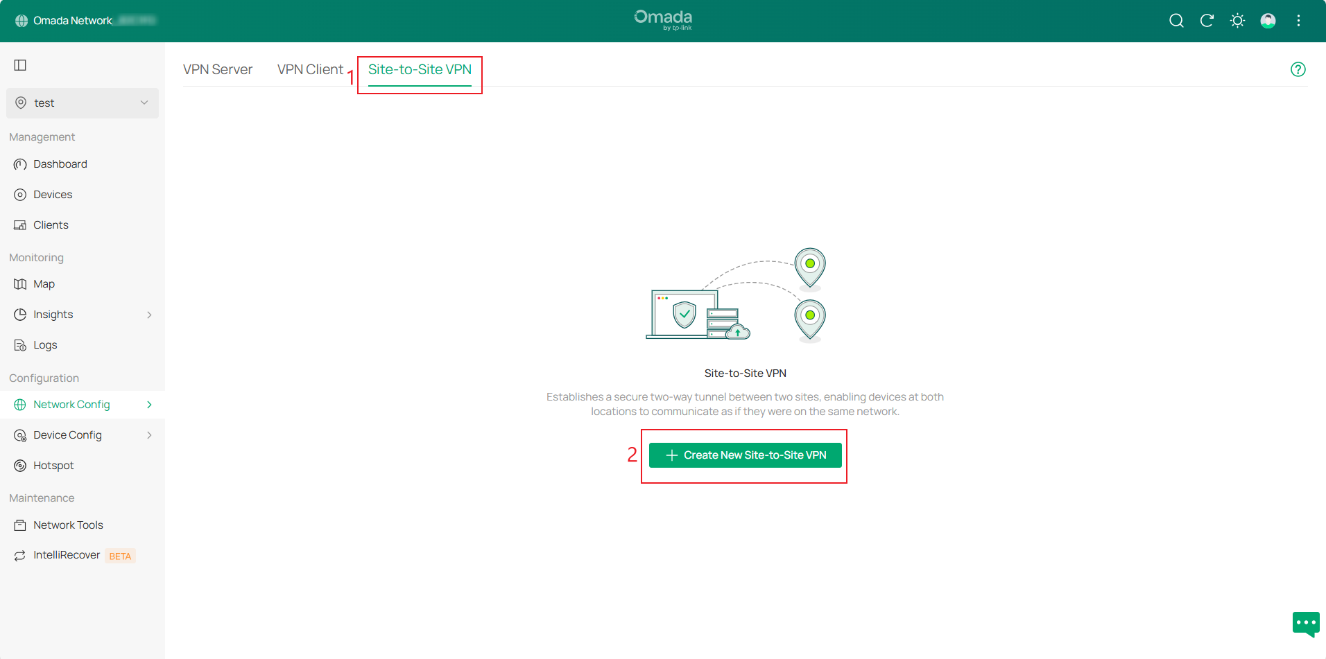 Show the position for creating site-to-site VPN.
