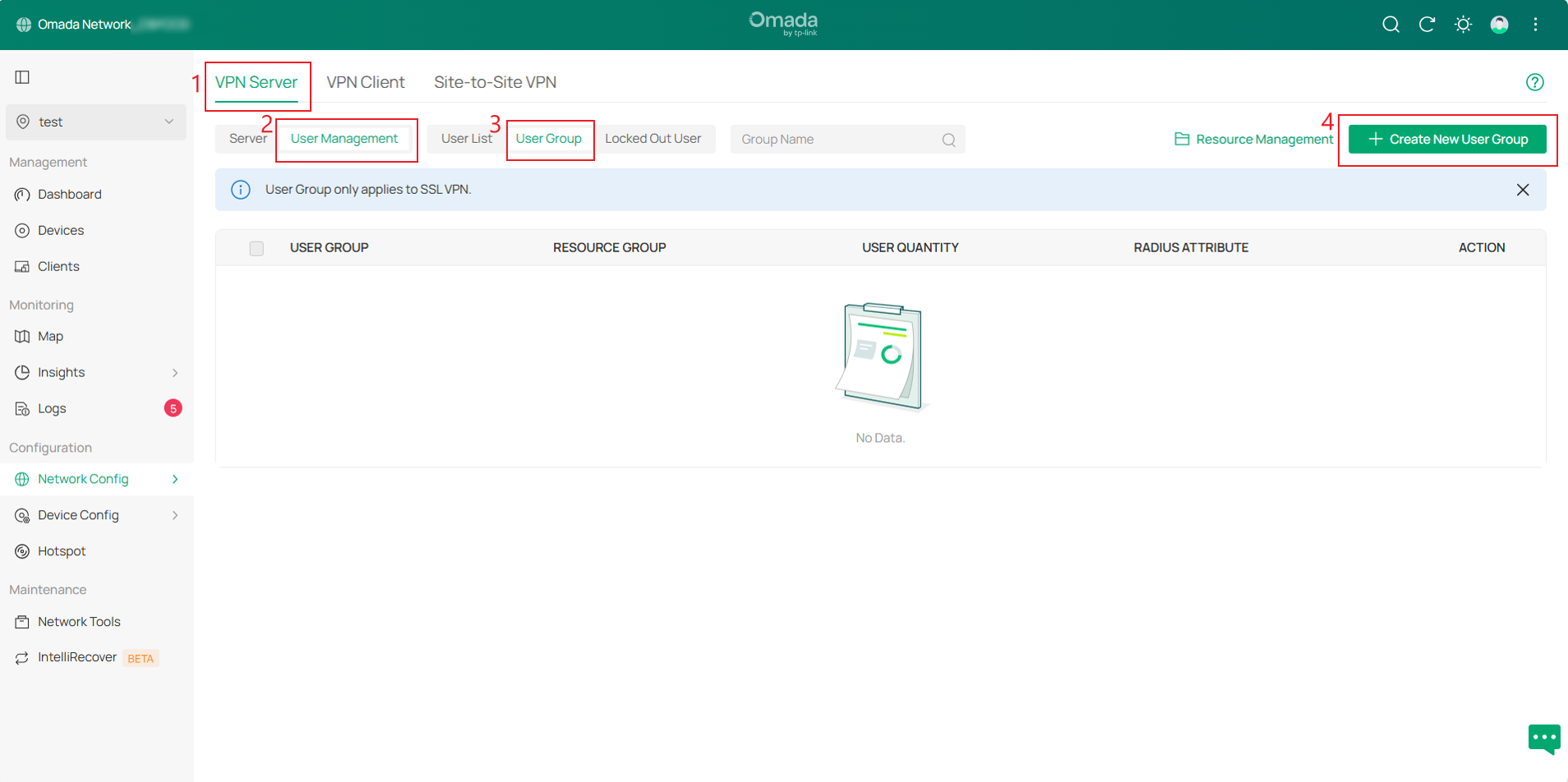Display the location for creating user group.