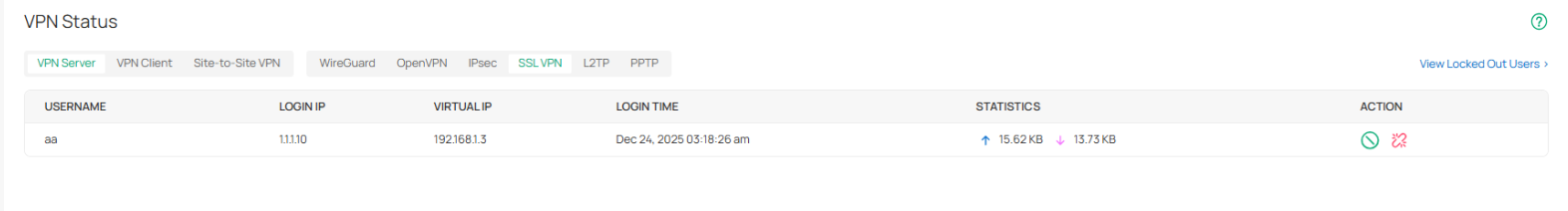 Display the SSL VPN tunnel.