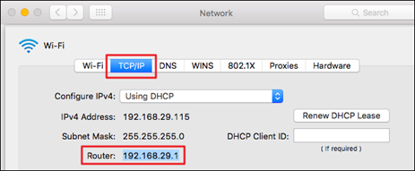 TCP/IP tab showing Router field with IP address 192.168.29.1 highlighted.
