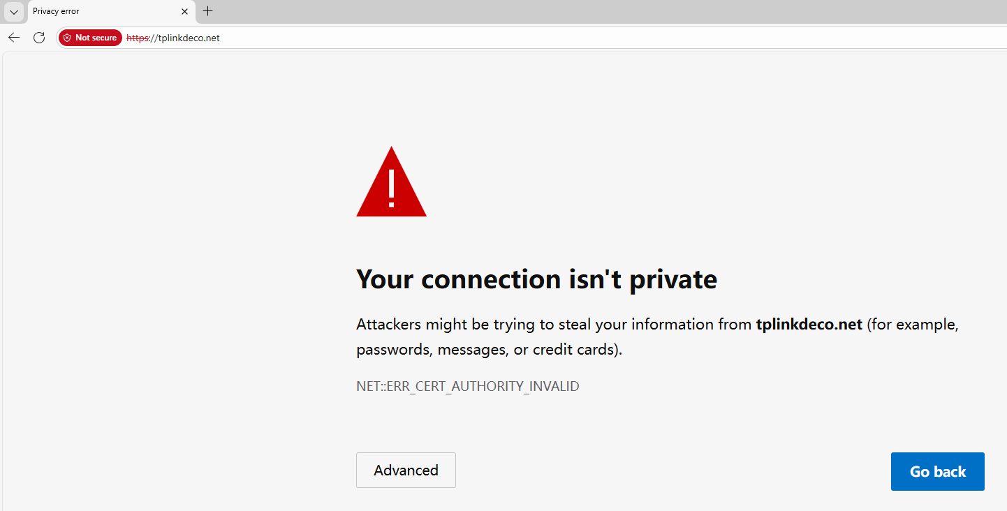 "Your connection isn't private" full-screen browser warning screenshot.