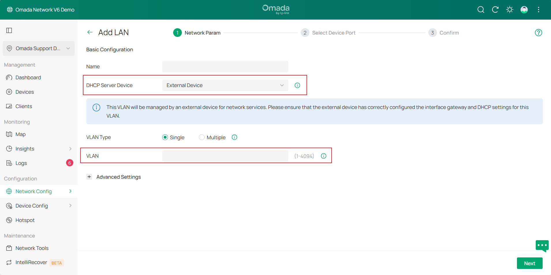 Display the VLAN configuration page.