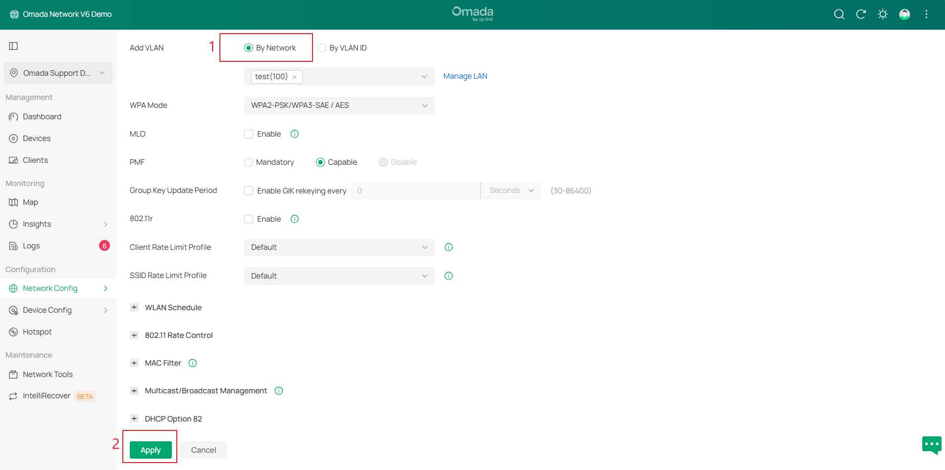 Add SSID VLAN by network.
