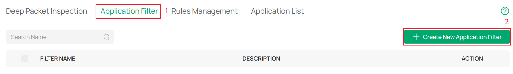 Click + Create New Application Filter