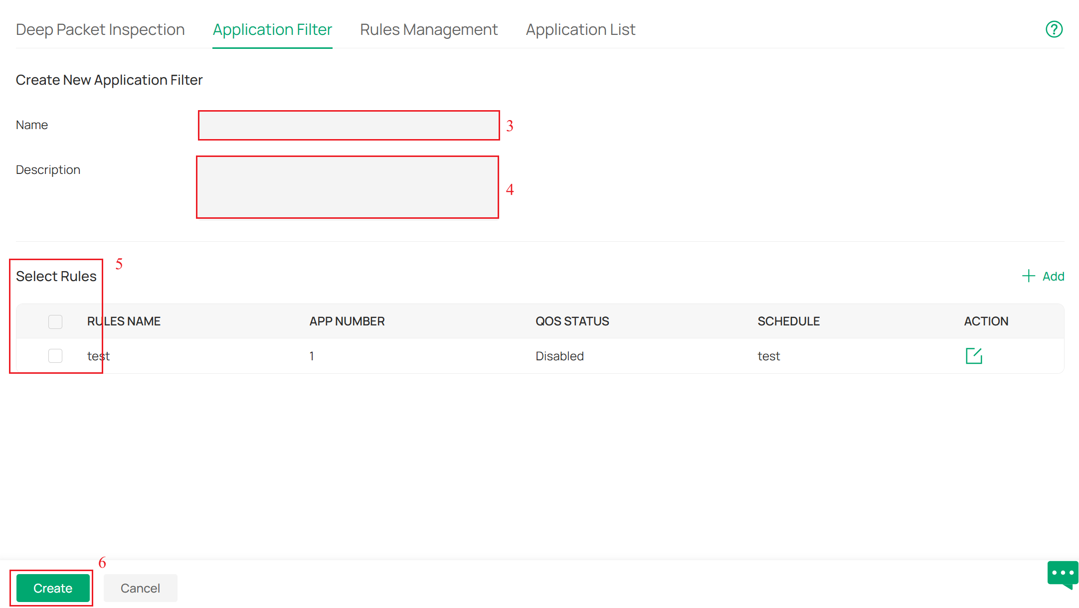 Display the application filter configuration page.