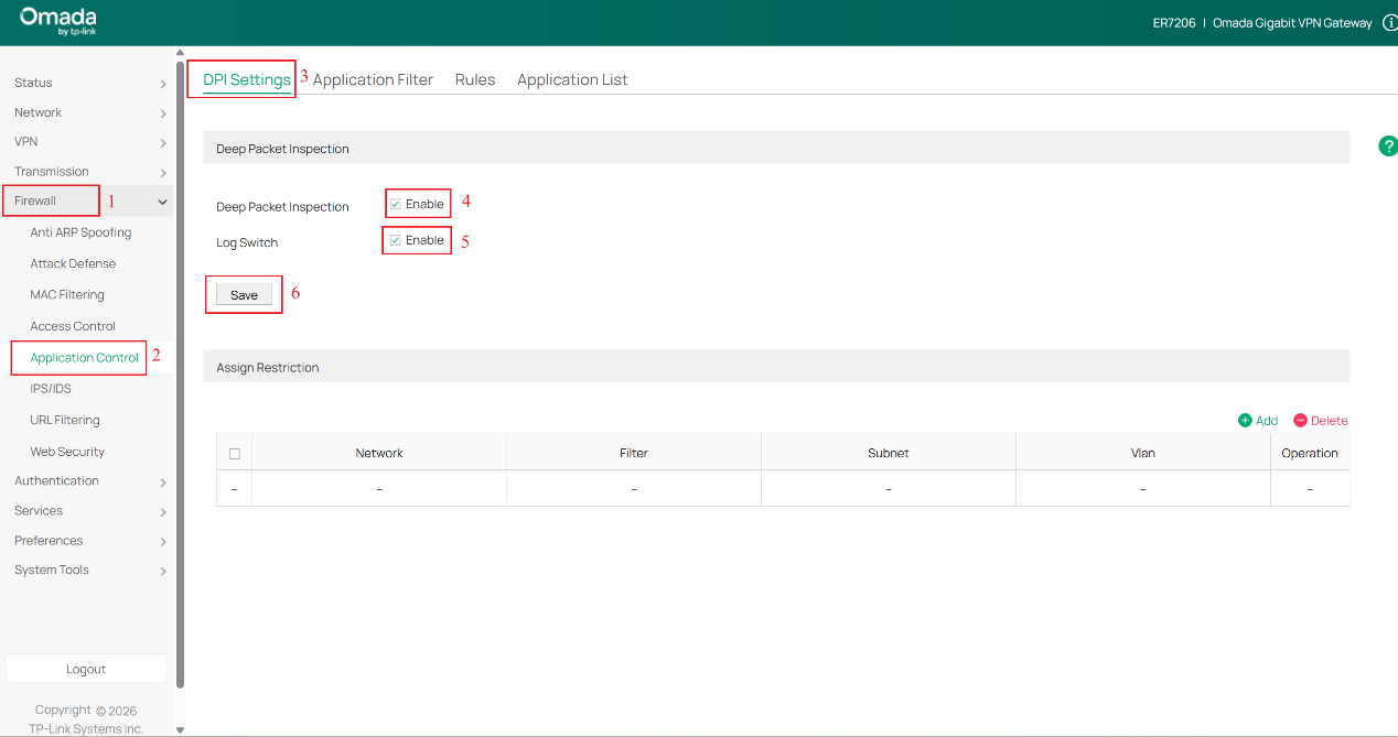Enable DPI and Log Switch