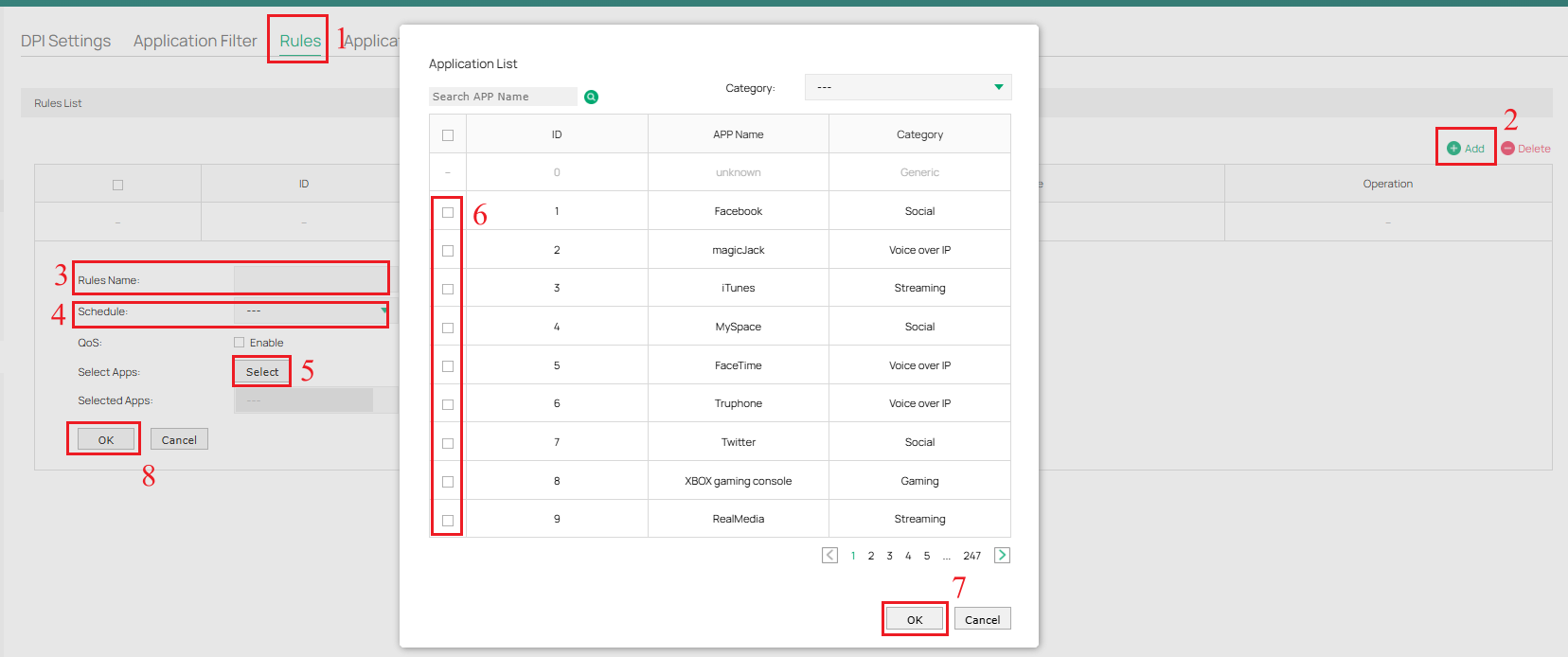 Create the rules for specific applications