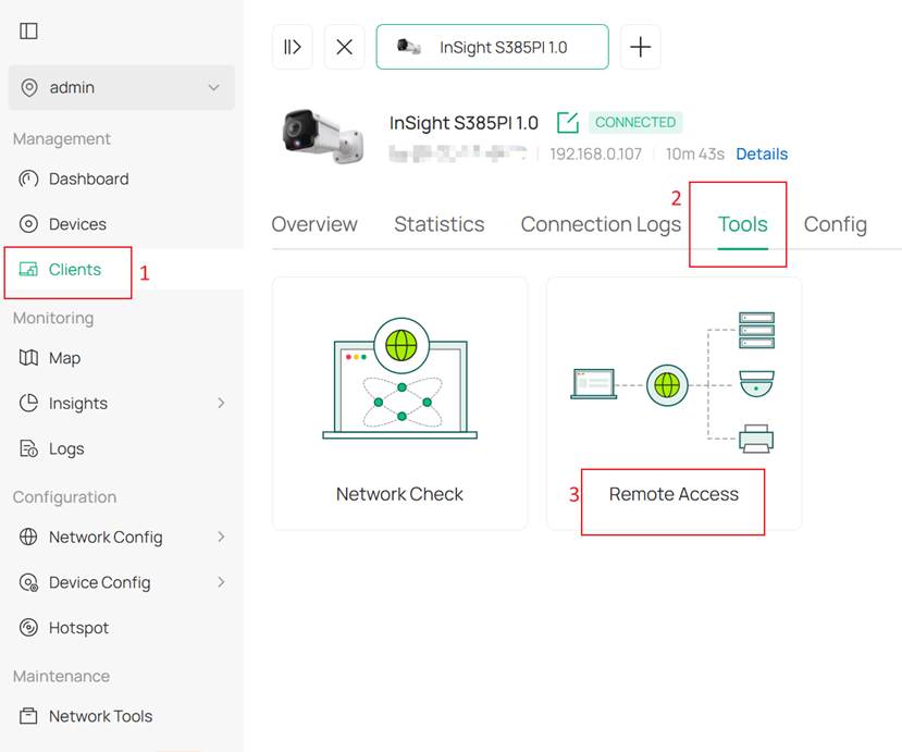 Show the location of Remote Access in Manage Client.