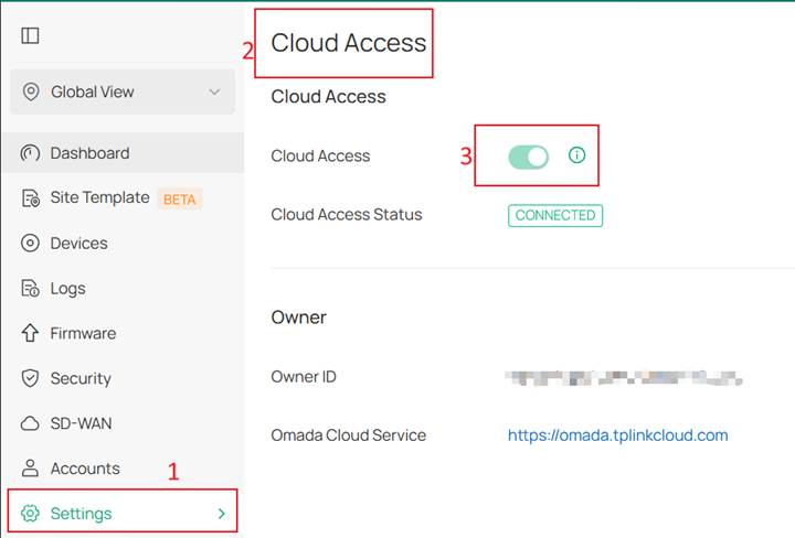 Show the page of cloud access.