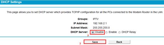 Disable DHCP for the IPTV Group.