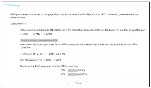 IPTV Settings Page.
