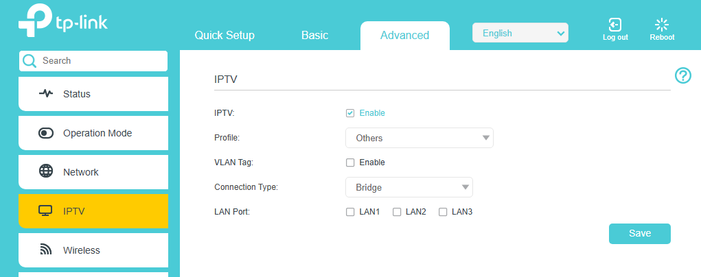 The way to find the IPTV page in the web management.