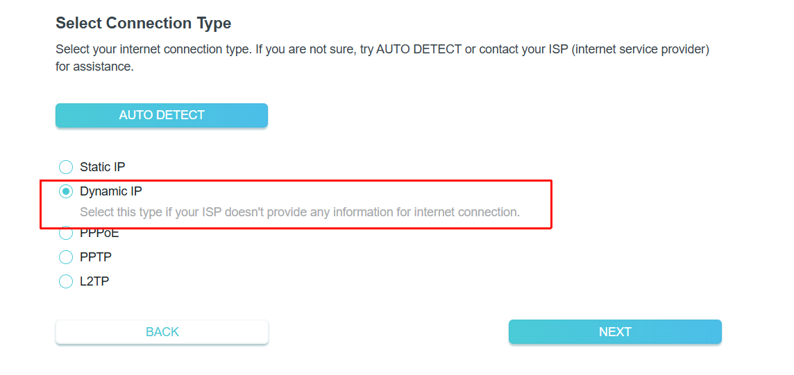 The choice of Dynamic IP.