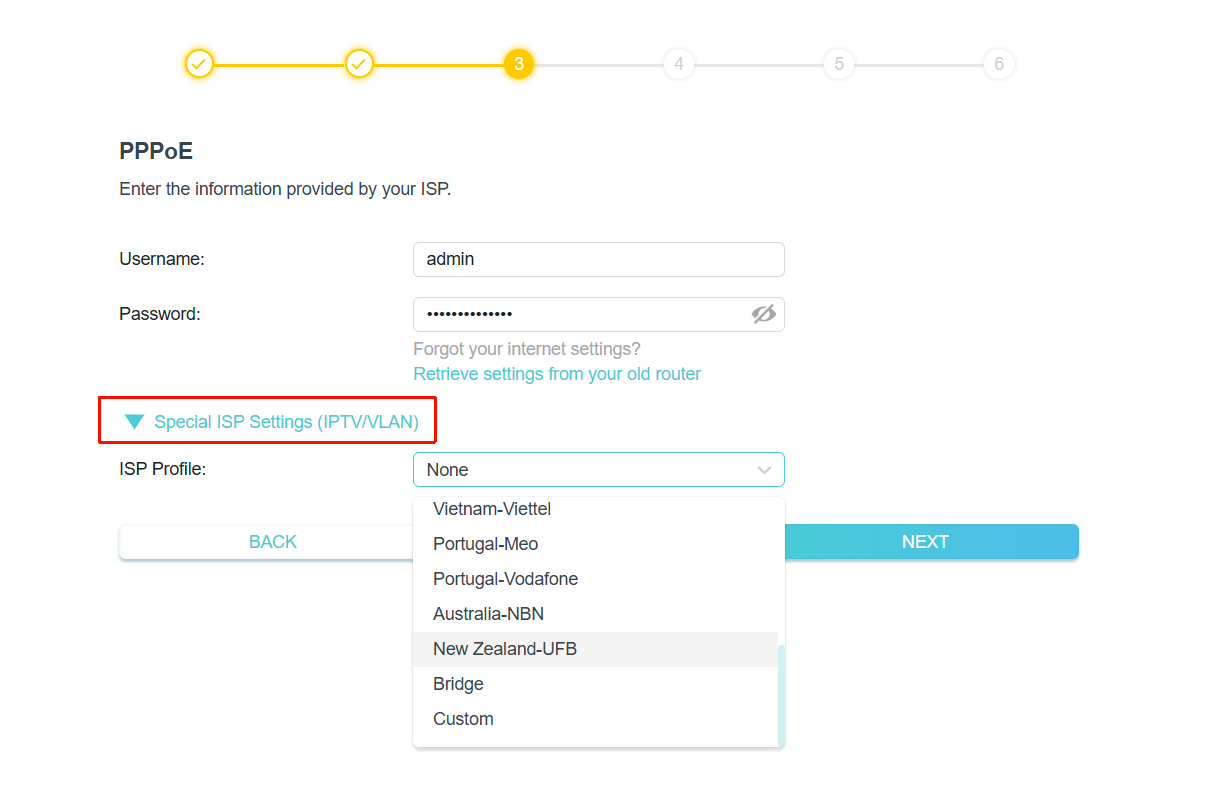 Choose ISP Profile for setting VLAN ID.
