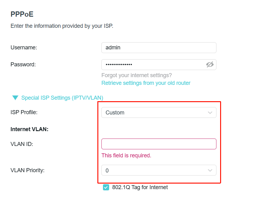 Choose "Custom" in the ISP profile.