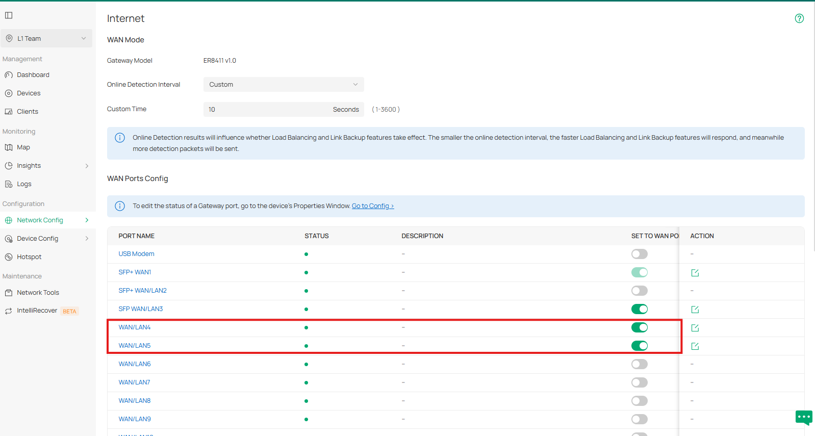 WAN Ports Config in the Controller’s Internet Settings