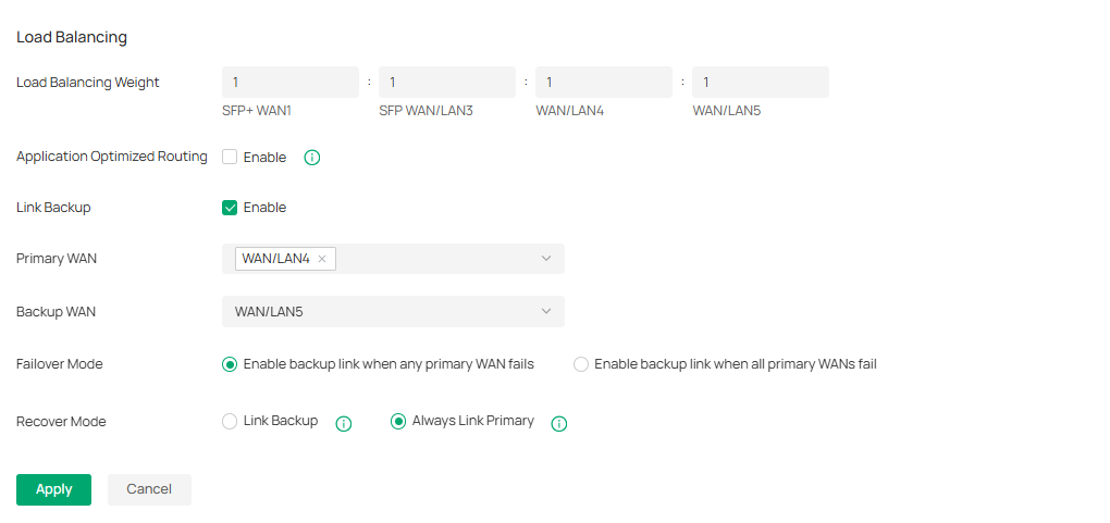 Scrolled Down Portion Load Balancing Section of the Internet Settings Page