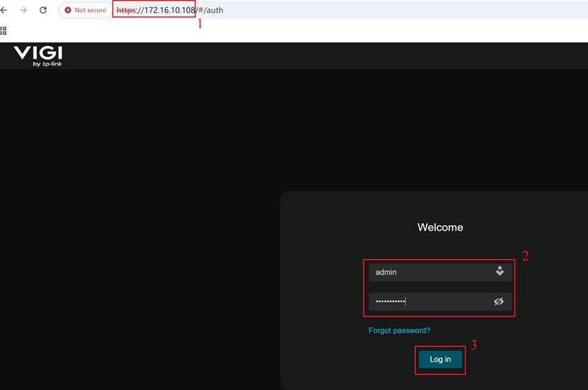 Log in the web interface of VIGI camera.