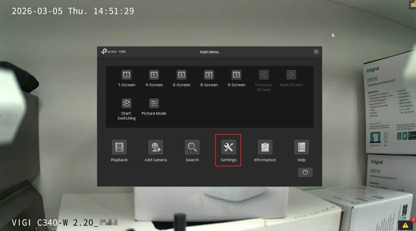 Click settings button on NVR GUI page.