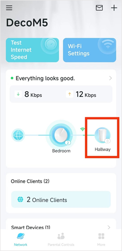 Screenshot showing the Deco app with the "network map" page.