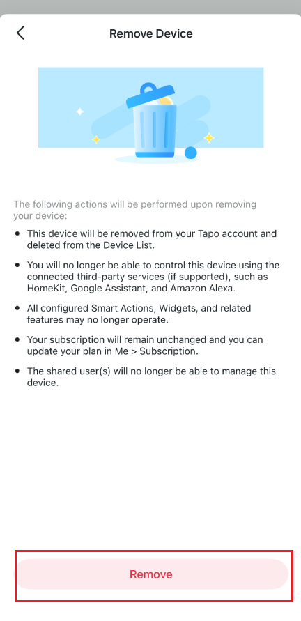 "Remove Device" page.