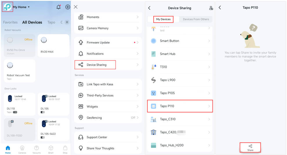 Tap Me button to find the share button.