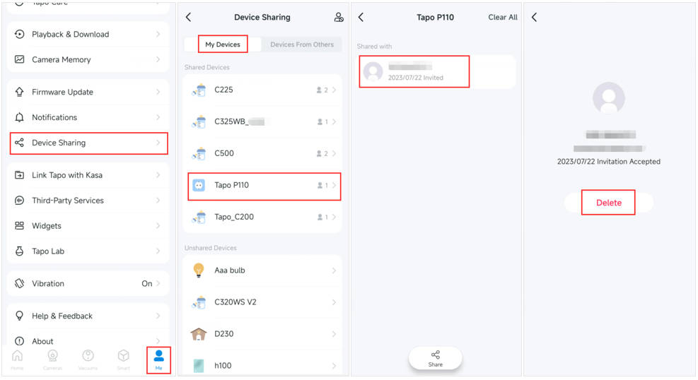 Delete the account via Me page entrance.