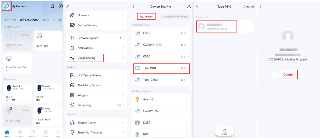 Delete the account via Home page entrance.