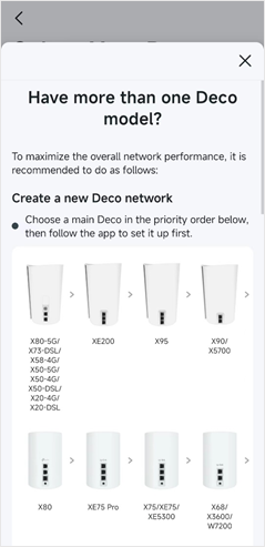 Screenshot of the Deco app showing the "Have more than one Deco model?", and the expanded priority order view.