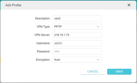 PPTP Add Profile screenshot.