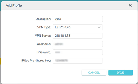 L2TP/IPSec Add Profile screenshot.