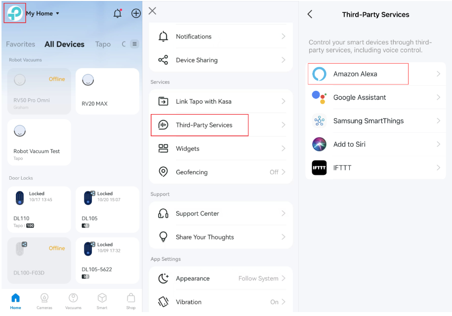 Find Amazon Alexa via settings entrance.