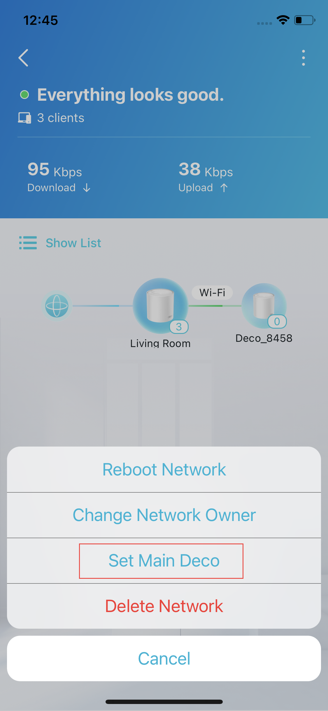 Screenshot showing the dropdown menu with "Set Main Deco" highlighted.