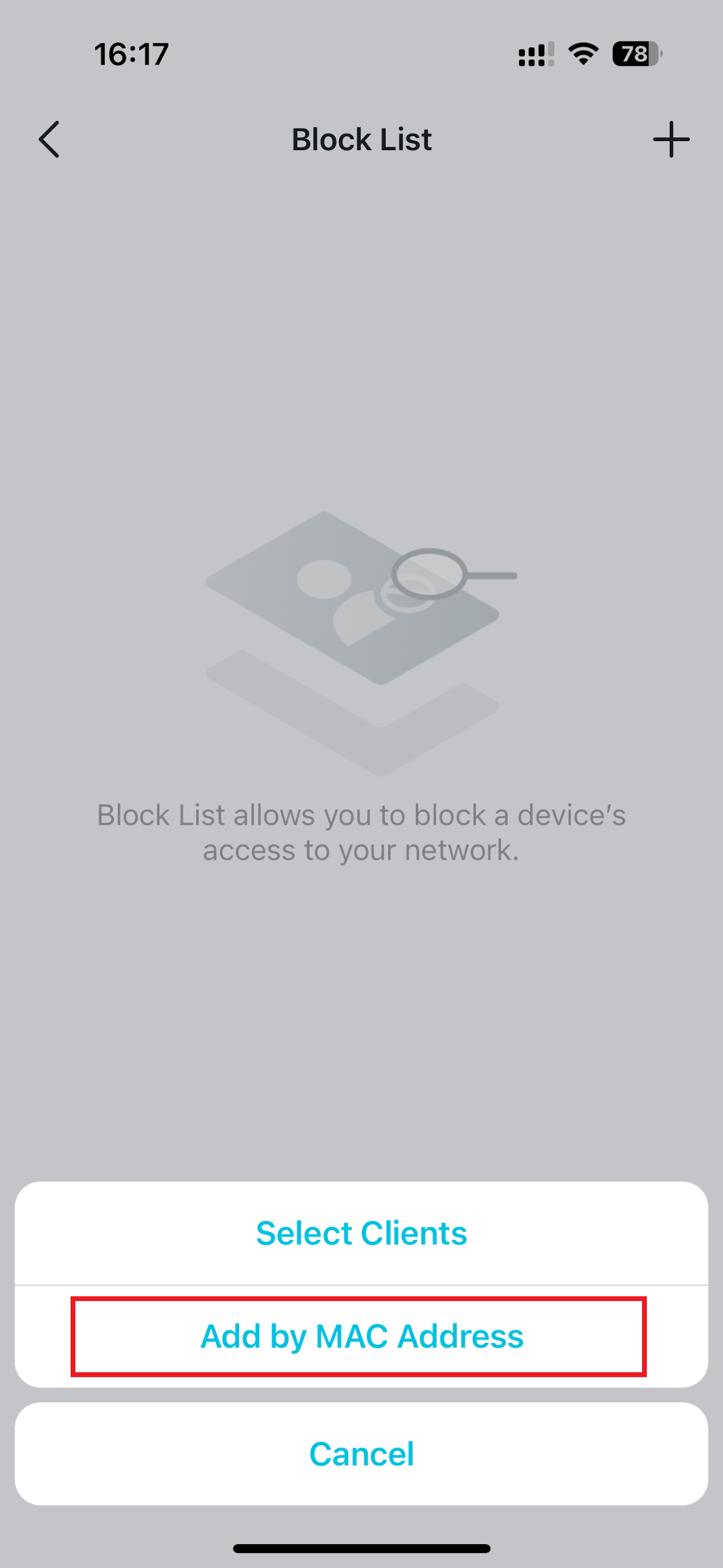 Screenshots showing the "Add by MAC Address" option highlighted in the bottom sheet.