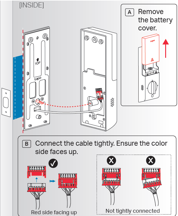 Connect the cable securely to ensure power supply to the exterior assembly.