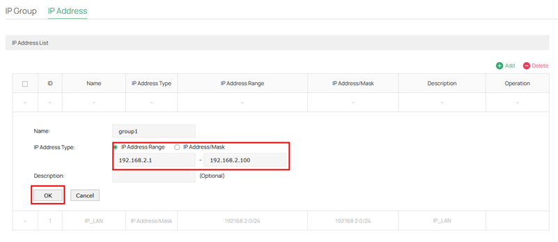 Specified IP addresses to be blocked.
