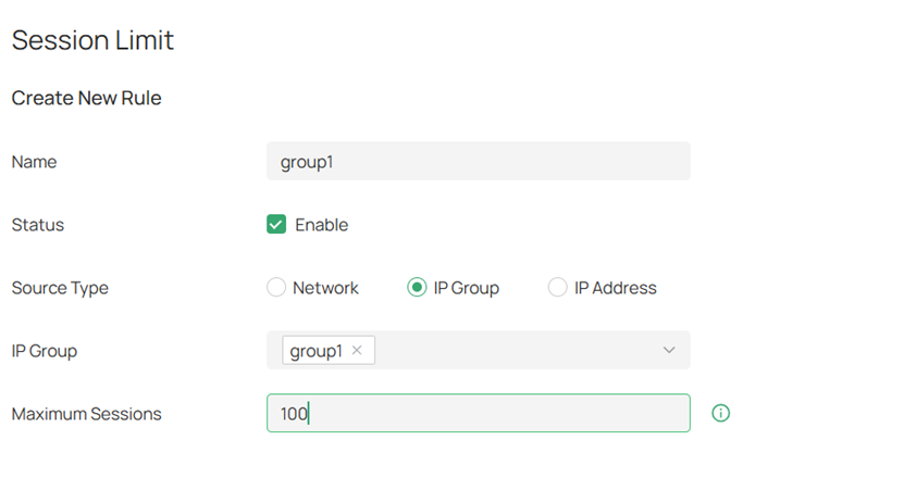 Create the Session Limit rule for the target IP addresses.
