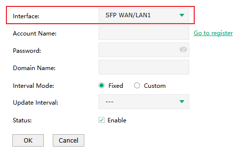 The configurations of Dynamic DNS, including Status/Interface and so on.