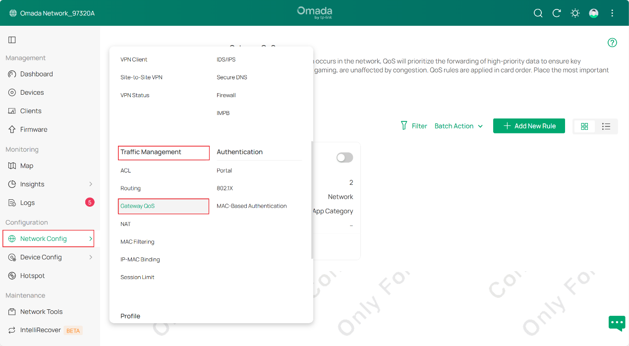 show how to enter gateway QoS configurations page