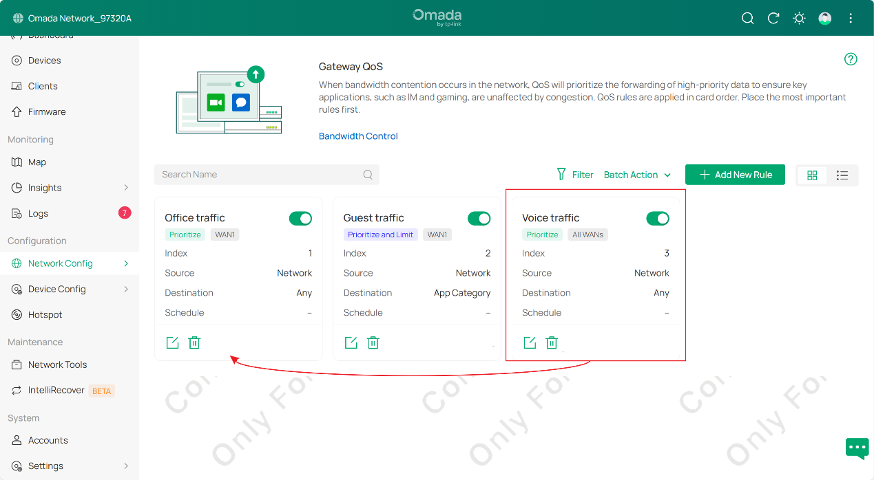 Adjusting the order of the QoS entries