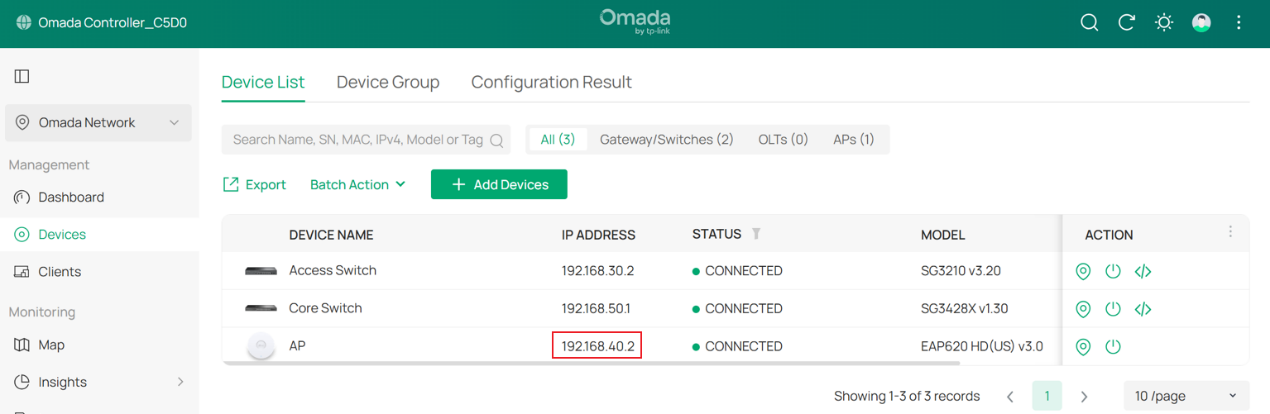 Now the IP address of APs have changed to 192.168.40.0/24.
