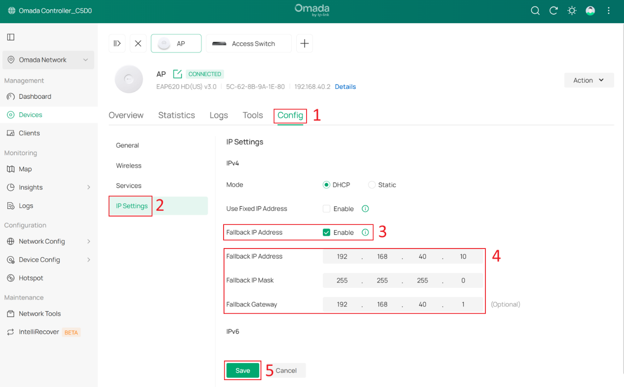 Setting the fallback IP for APs.